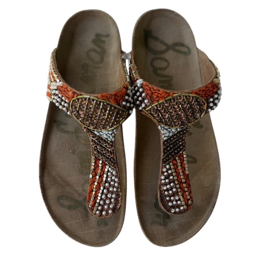 Sam Edelman Olivie Beaded Thong Sandals Orange Bronze Multi Womens 9M